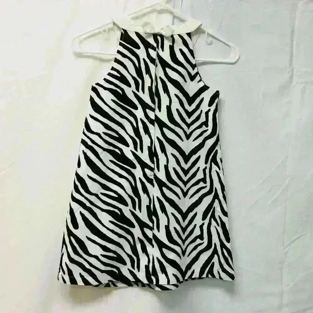 Gymboree Wild For Zebra Animal Print Shift Dress Black White size 7 girls